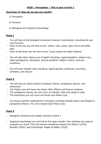 GCSE PSYCHOLOGY: PERCEPTION | Teaching Resources