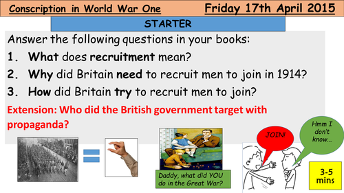 Conscription in World War One lesson 