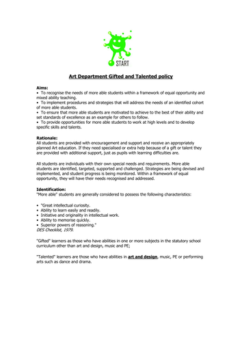 Art Department Gifted and Talented Policy. Updated 2017-18