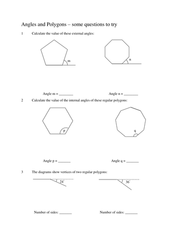 Maths Shape KS3 KS4 Angle Sum of Polygons. Investigation, illustrations