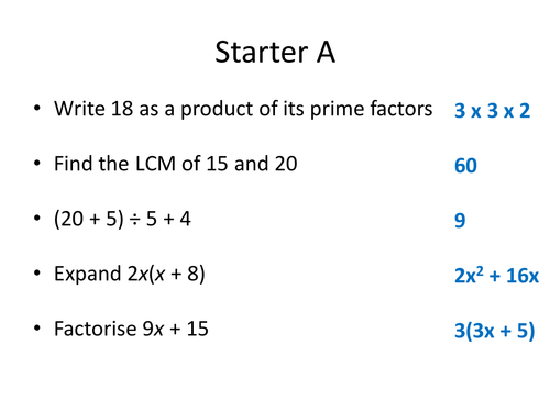 mixed maths starter activities for yr 8 9 number harder