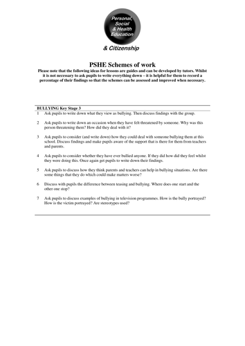 PSHCE Discussion Activities - Bullying. Updated