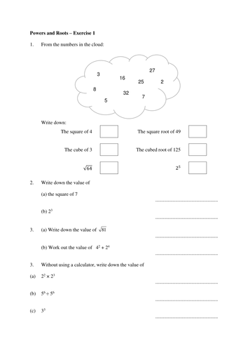 KS3 KS4 GCSE F & H – introduction to powers, roots and rules of indices ...