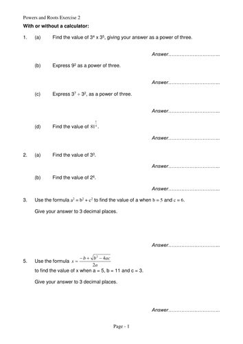 KS3 KS4 GCSE F & H – introduction to powers, roots and rules of indices