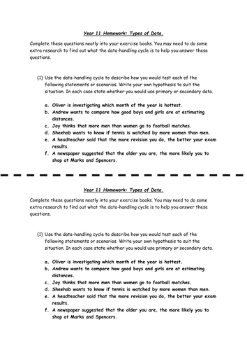 Types of Data Homework (Grade C). | Teaching Resources