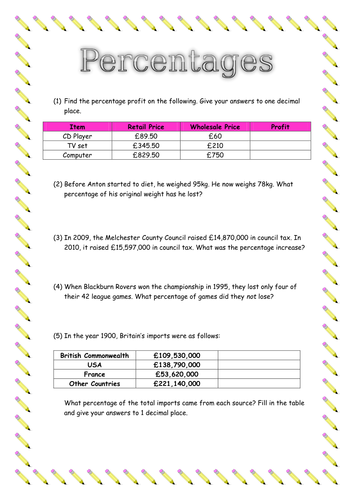 Expressing Quantities as Percentages Homework (Grade C). | Teaching ...