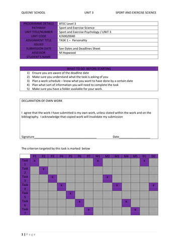 Btec Level 3 sport and Exercise Science Unit 3 Sport and Exercise ...