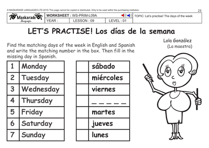 of worksheet Weather KS2  french  Resources expressions Days weather SPANISH TES week/ 1:  the Level