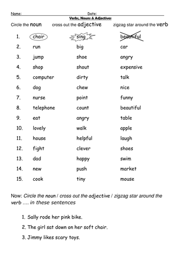 verbs nouns adjectives by barang teaching resources tes