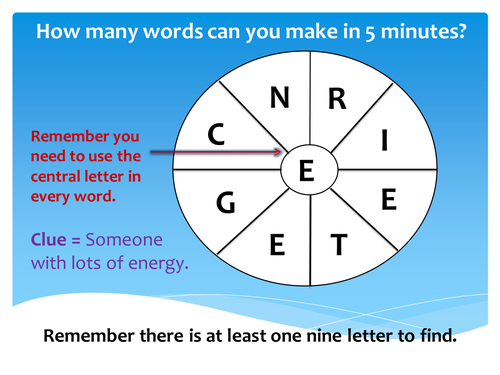 English  Word Wheels Warm Up Game 9 Letters  Teaching Resources