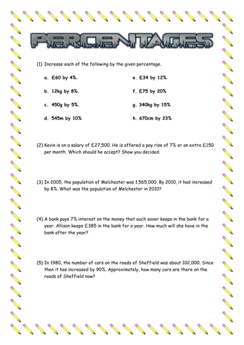 Percentage Increases and Decreases Homework - (Grades D-C). | Teaching ...