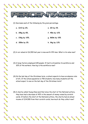Percentage Increases and Decreases Homework - (Grades D-C). | Teaching ...
