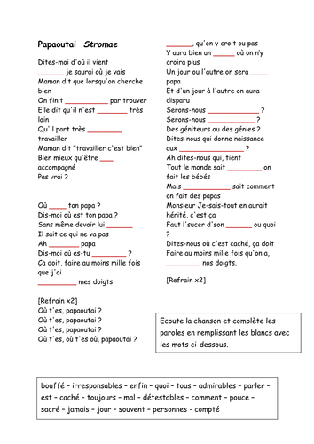 "Papaoutai" chanson par Stromae | Teaching Resources