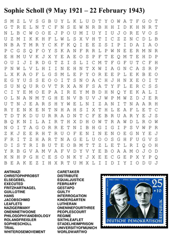 Sophie Scholl Word Search