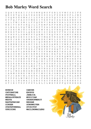 Bob Marley Word Search