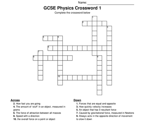 GCSE Physics Bumper Fun Crossword Pack 10 Crossword included with