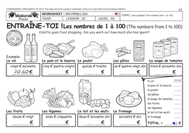 FRENCH KS2 -Level 3 - KS3 (Year 7): Numbers 1 -100/ Food ...