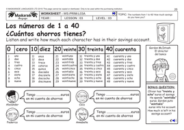 spanish ks2 level 3 ks3 year 7 numbers 0 40my savings account