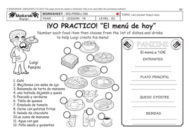 spanish ks2 level 3 ks3 year 7 todays menu teaching resources