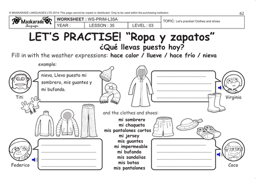 Spanish ks2 level 3 ks3 year 7 what are you wearing today 
