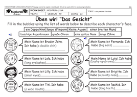 describing ks3 ks2 toothache role german level face play year