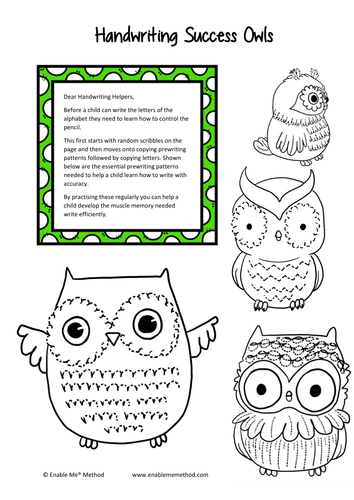 tes booklet ks1 handwriting Handwriting Owls Success UK  EnableMeMethod  by Cursive