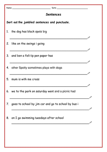 Jumbled Sentences Worksheet For Class 3