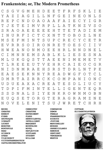 Frankenstein Word Search by sfy773 - UK Teaching Resources - TES