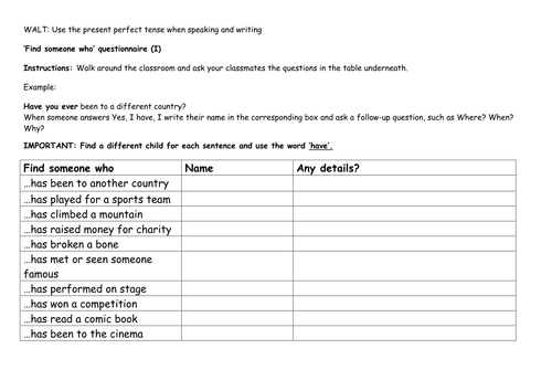 Present Perfect Tense Year 3 