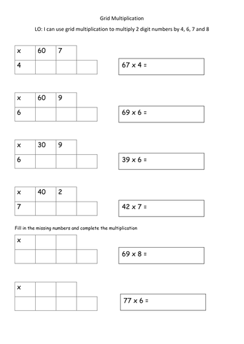 Division Worksheets division worksheets with grids : Grid Multiplication Year 3 Worksheets differentiated by dawnpooley ...