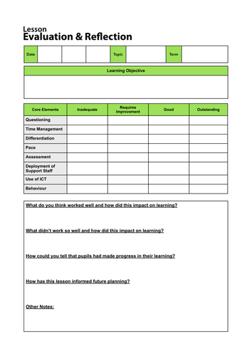 Lesson Evaluation Template | Teaching Resources