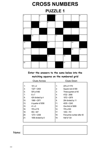 cross-numbers-puzzles-teaching-resources