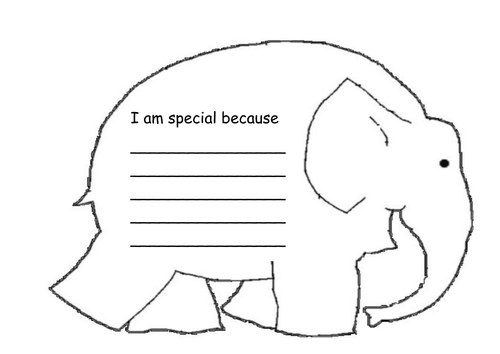 'I am special because ...'  Elmer themed worksheet.