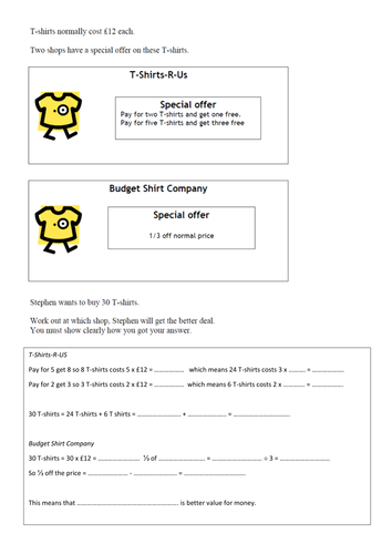 Comparing Offers worksheet | Teaching Resources