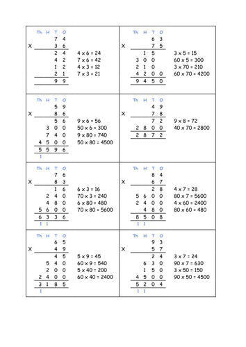 Column Multiplication Worksheets Year 4