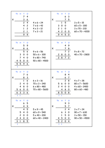 column multiplication toxto year 4 teaching resources