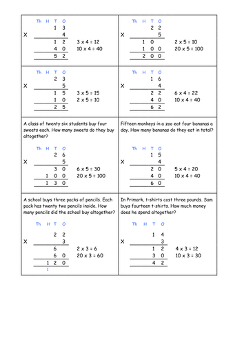 column multiplication toxto year 4 teaching resources