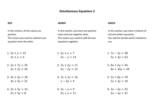 Simultaneous Equations by Elimination worksheets | Teaching Resources