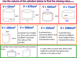 Reverse Problems Volume Of A Cylinder Teaching Resources