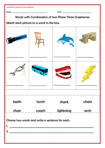 2 tes phonics worksheets phase Phonics, Digraphs Consonant graphemes Vowel Phase & Three: