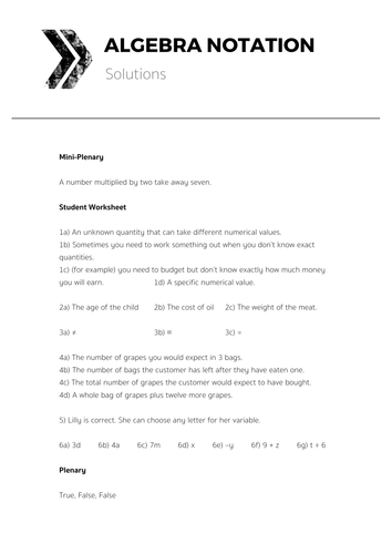 Algebra Notation - Complete Lesson | Teaching Resources