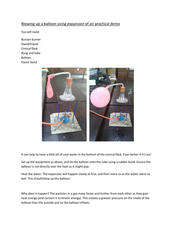 Expansion of air blowing up a balloon demo | Teaching Resources