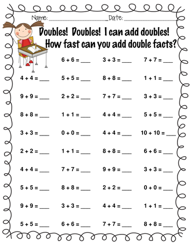 Printables Doubles Facts Worksheets 2nd Grade doubles fact worksheet versaldobip davezan facts worksheets 2nd grade