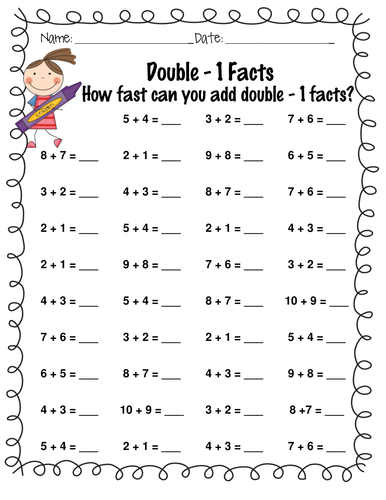 Printables Doubles Facts Worksheets 2nd Grade addition facts strategy practice doubles double 1 by kellyhong teaching resources tes