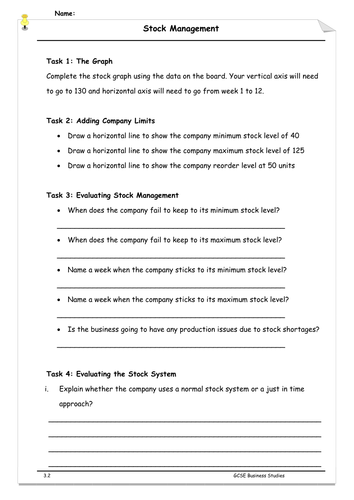 Stock Control and Stock Management including Just in Time and Stock Level Graphs