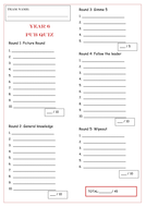 Year 6 End Of Year Qui!   z By Pinkjoeanne Teaching Resources - pub quiz answer sheet docx