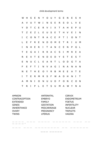  Child Development wordsearch with hidden message