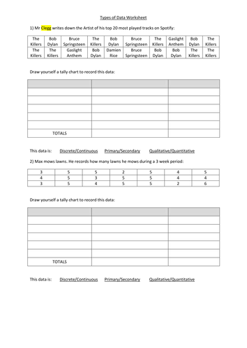 Types of Data + ANSWERS | Teaching Resources