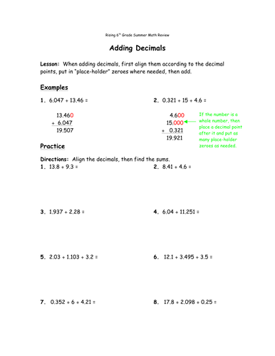 Summer Math Packet: Rising 6th Grade | Teaching Resources