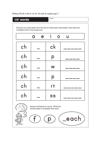 Activity sheets for sh, ch, th, wh, ck words (33 pages) | Teaching